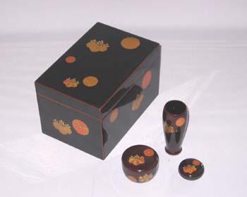 菊桐蒔絵（きくきりまきえ）欅（けやき）茶箱セット（木製三点セット付